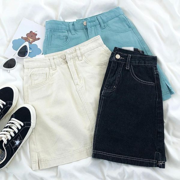 skirts zhisilao split a-line high waist denim skirt women vintage solid straight mini jeans summer 2021 streetwear chic, Black 
skirts zhisilao split a-line high waist denim skirt women vintage solid straight mini jeans summer 2021 streetwear chic, Black