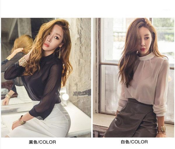 women's blouses & shirts women fashion stand collar long sleeve transparent chiffon blouse female summer shirt chemise, White
women's blouses & shirts women fashion stand collar long sleeve transparent chiffon blouse female summer shirt chemise, White