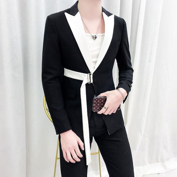 men's suits & blazers 2021 spring style design slim fit blazer suit men hit color hairstylist red belt fashion hombre jacket, White;black
men's suits & blazers 2021 spring style design slim fit blazer suit men hit color hairstylist red belt fashion hombre jacket, White;black