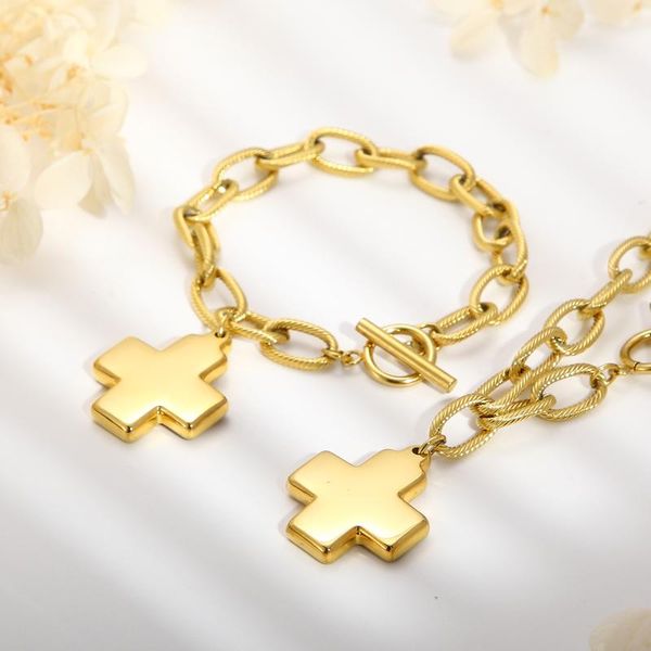 earrings & necklace trendy cross jewelry sets gold pendant bracelet women party stainless steel accessories, Silver
earrings & necklace trendy cross jewelry sets gold pendant bracelet women party stainless steel accessories, Silver