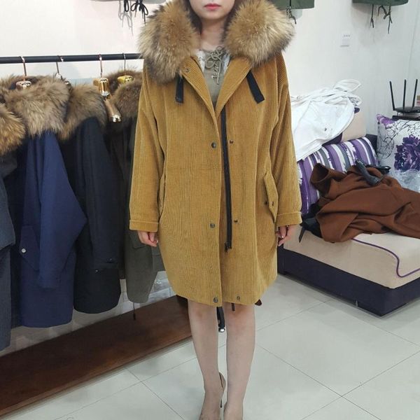 women's fur & faux brand coat winter jacket lady corduroy large real raccoon collar warm natural lamb lining, Black
women's fur & faux brand coat winter jacket lady corduroy large real raccoon collar warm natural lamb lining, Black