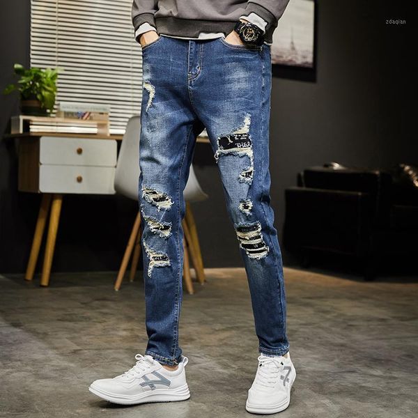 men's jeans moto biker men ripped slim fit dark blue destroyed streetwear holes patchwork pants denim harem beggar
men's jeans moto biker men ripped slim fit dark blue destroyed streetwear holes patchwork pants denim harem beggar