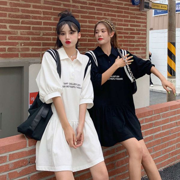 white polo collar dress women's summer long casual slim european paul t-shirt skirt, Black;gray
white polo collar dress women's summer long casual slim european paul t-shirt skirt, Black;gray