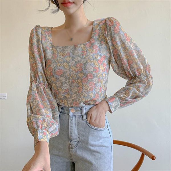 retro korean floral women blouses square collar camisa lantern sleeves sweet versatile chiffon shirt, White
retro korean floral women blouses square collar camisa lantern sleeves sweet versatile chiffon shirt, White