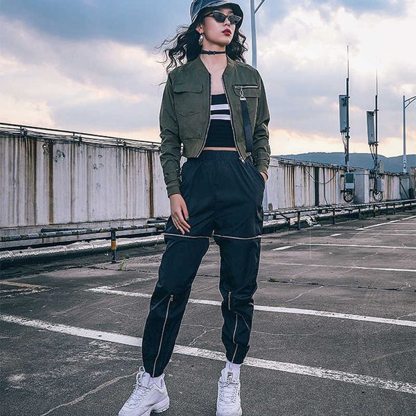 european short jacket zipper vintage baseball coat streetwear harajuku high waist women 210531, Black;brown
european short jacket zipper vintage baseball coat streetwear harajuku high waist women 210531, Black;brown