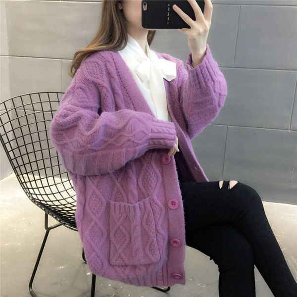 length loose twist women's thickened medium sweater cardigan autumn / winter 2020 new lazy wind knitted jacket luxury, White;black
length loose twist women's thickened medium sweater cardigan autumn / winter 2020 new lazy wind knitted jacket luxury, White;black