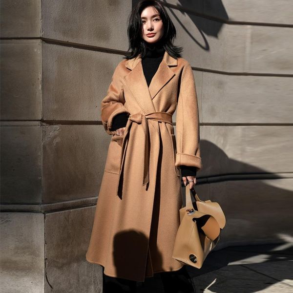 women's wool & blends water wave pattern double faced cashmere coat 2021 autumn and winter loose medium length, Black
women's wool & blends water wave pattern double faced cashmere coat 2021 autumn and winter loose medium length, Black