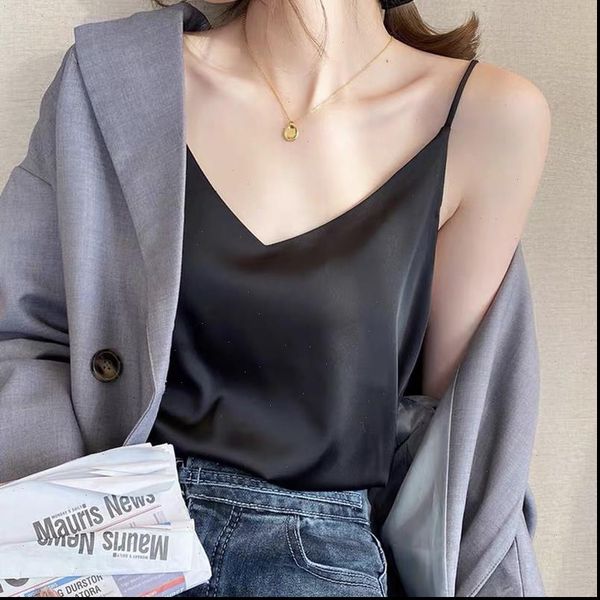 tank women silk halter women summer woman v neck camis korean women streetwear plus size halter shirts, White
tank women silk halter women summer woman v neck camis korean women streetwear plus size halter shirts, White
