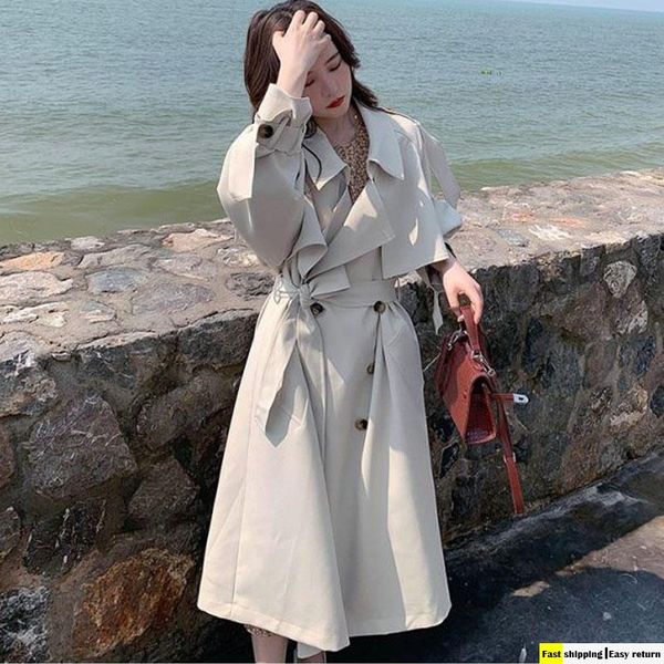 women's trench coats 2021 mid-length korean style women windbreaker coat loose over the knee british, Tan;black
women's trench coats 2021 mid-length korean style women windbreaker coat loose over the knee british, Tan;black