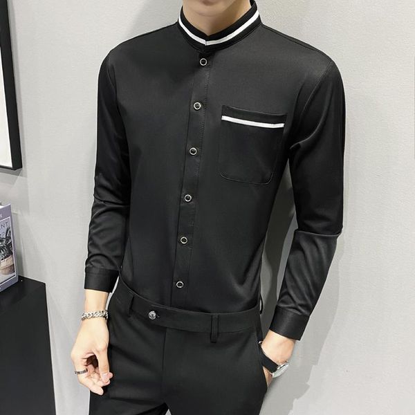 men's casual shirts 5xl plus size stand collar long sleeve men simple front pocket slim fit club tuxedo dress streetwear blouse homme, White;black
men's casual shirts 5xl plus size stand collar long sleeve men simple front pocket slim fit club tuxedo dress streetwear blouse homme, White;black