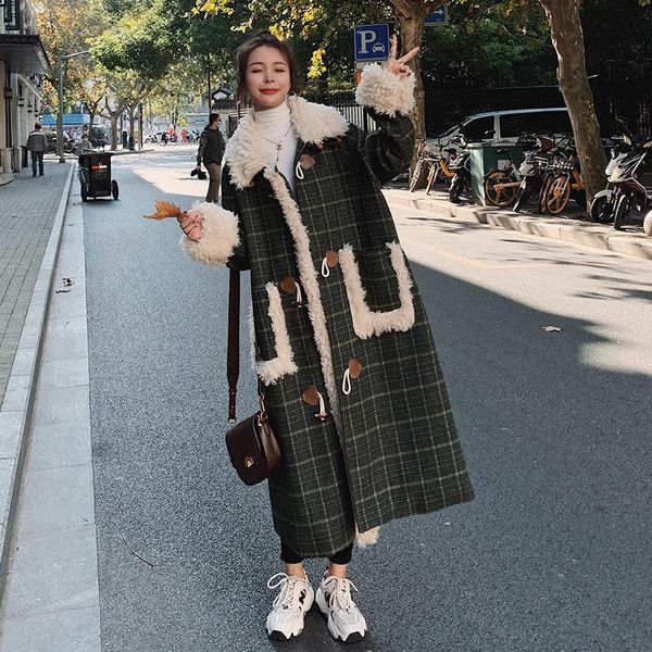 women's wool & blends lamb stitching green plaid jackets british all-match fashion warm winter woolen trench coats women casacos femini, Black
women's wool & blends lamb stitching green plaid jackets british all-match fashion warm winter woolen trench coats women casacos femini, Black