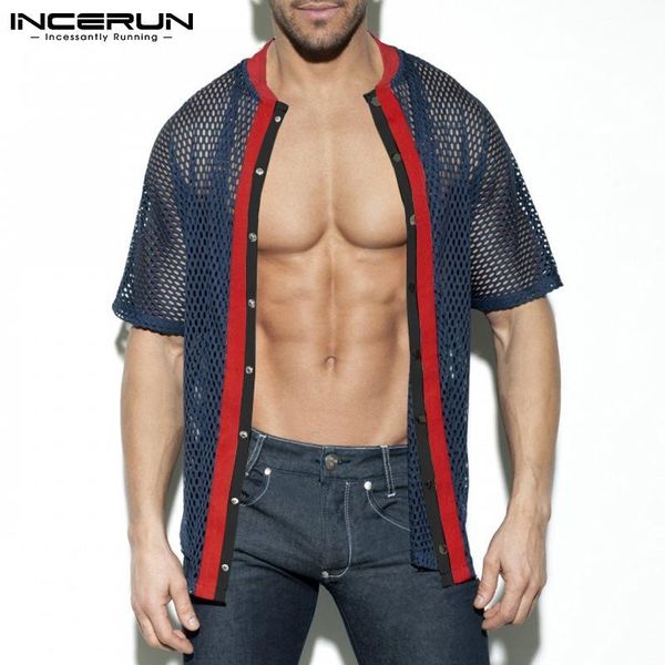 men's casual shirts incerun men mesh shirt see through patchwork crew neck short sleeve clothing 2021 streetwear breathable button cami, White;black
men's casual shirts incerun men mesh shirt see through patchwork crew neck short sleeve clothing 2021 streetwear breathable button cami, White;black