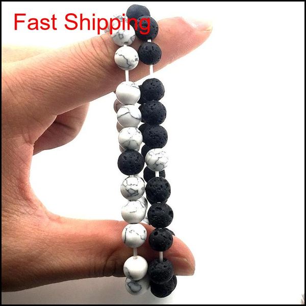 2pcs/set 8mm white howlite stone and volcanic rock lava stone beads bracelets set for women men stret qylefm dh_seller2010, Black
2pcs/set 8mm white howlite stone and volcanic rock lava stone beads bracelets set for women men stret qylefm dh_seller2010, Black