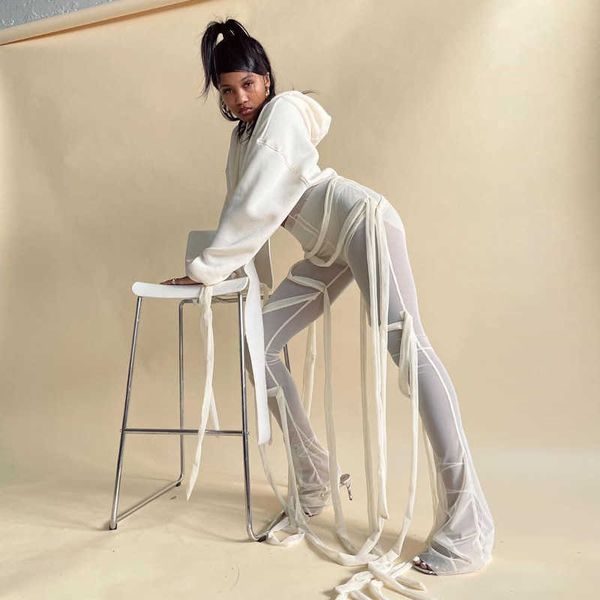 high waist mesh see-through capris bandage stacked pants autumn women fashion outfits trousers streetwear flare bottoms 210709, Black;white
high waist mesh see-through capris bandage stacked pants autumn women fashion outfits trousers streetwear flare bottoms 210709, Black;white