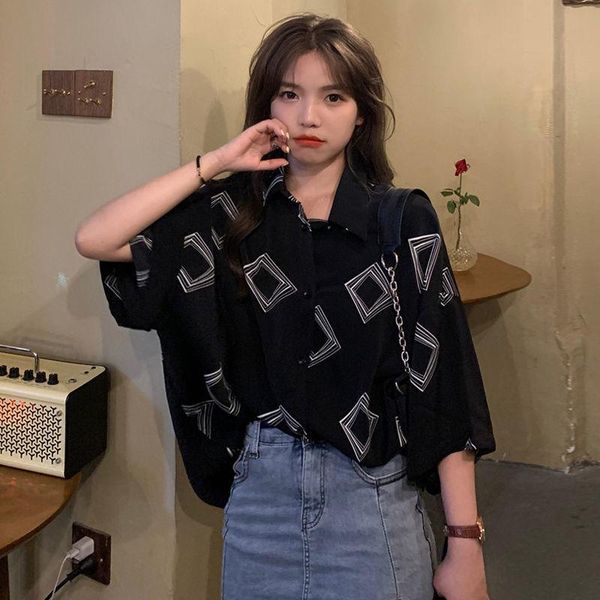 women's blouses & shirts summer design loose sunscreen shirt western style black short-sleeved retro hong kong, White
women's blouses & shirts summer design loose sunscreen shirt western style black short-sleeved retro hong kong, White
