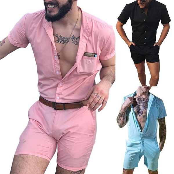 men's tracksuits mens suits fashion solid color short sleeve buttons pockets jumpsuit romper shorts plus size for male, Gray
men's tracksuits mens suits fashion solid color short sleeve buttons pockets jumpsuit romper shorts plus size for male, Gray