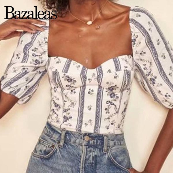 women's blouses & shirts bazaleas chic blue floral stripe print ropa mujer fashionhlaf sleeve blouse women harajuku vintage elatisc, White
women's blouses & shirts bazaleas chic blue floral stripe print ropa mujer fashionhlaf sleeve blouse women harajuku vintage elatisc, White