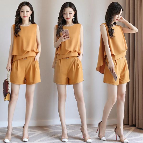 fashion pants suits summer women two pieces lady sleeveless solid color shirt and short pants sets, Gray
fashion pants suits summer women two pieces lady sleeveless solid color shirt and short pants sets, Gray