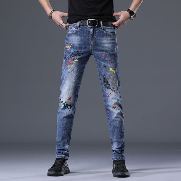 jeans mens summer fashion brand drill hole printing casual korean slim elastic leggings pants, Blue
jeans mens summer fashion brand drill hole printing casual korean slim elastic leggings pants, Blue