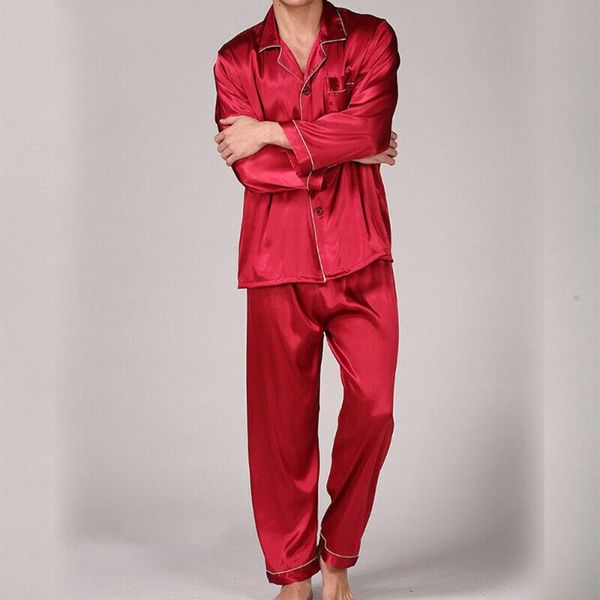 men's sleepwear faux silk pajama set nightwear + pants long sleeve loungewear, Black;brown
men's sleepwear faux silk pajama set nightwear + pants long sleeve loungewear, Black;brown