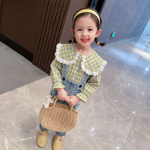 girls' love denim suspenders 2021 spring korean children's wear two piece suit with doll collar and plaid shirt, Blue
girls' love denim suspenders 2021 spring korean children's wear two piece suit with doll collar and plaid shirt, Blue