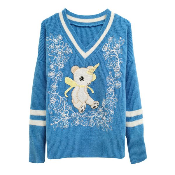 autumn and winter 2121 new women's pullover contrast cartoon embroidery v-neck long sleeve loose knit, White;black
autumn and winter 2121 new women's pullover contrast cartoon embroidery v-neck long sleeve loose knit, White;black