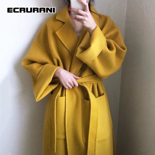 women's wool & blends ecrurani yellow casual coats for women lapel long sleeve lace up solid elegant jackets females 2021 autumn fashio, Black
women's wool & blends ecrurani yellow casual coats for women lapel long sleeve lace up solid elegant jackets females 2021 autumn fashio, Black