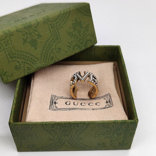70% off luxury jewelry opening adjustable pearl letter ring, Silver