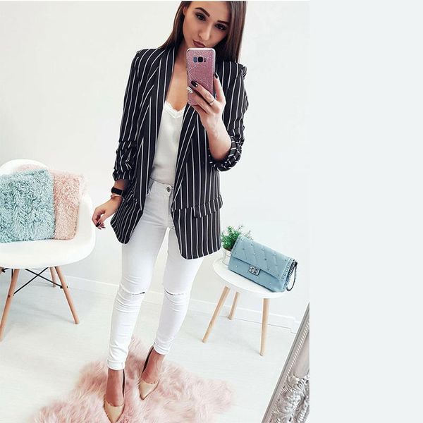 women's suits & blazers dilane office lady blazer spring fashion striped long sleeves slim women, White;black
women's suits & blazers dilane office lady blazer spring fashion striped long sleeves slim women, White;black