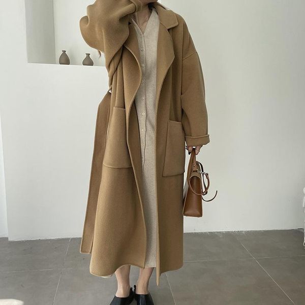 women's wool & blends autumn 2021 korean loose hand stitched double-sided cashmere coat bathrobe long r48, Black
women's wool & blends autumn 2021 korean loose hand stitched double-sided cashmere coat bathrobe long r48, Black