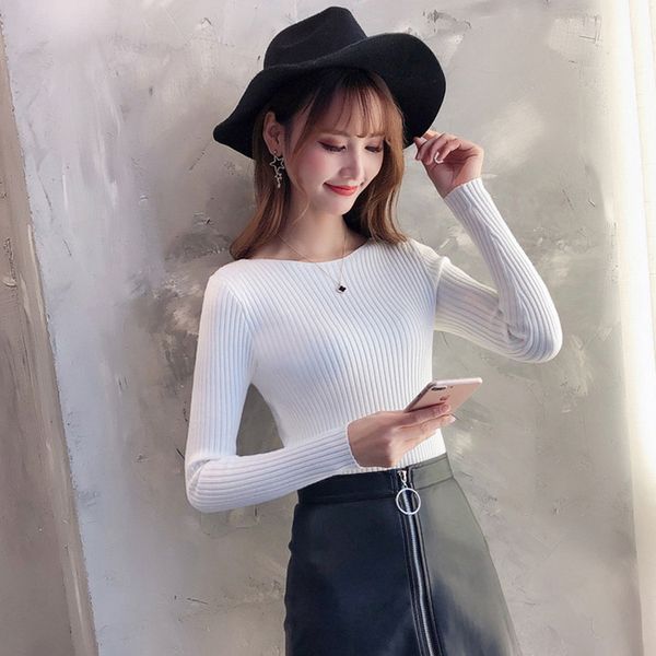 new office style basic woman's knit jumper o-neck slim ladies sweaters long sleeve elastic thin female knitted pullovers 2021 fuui, White;black
new office style basic woman's knit jumper o-neck slim ladies sweaters long sleeve elastic thin female knitted pullovers 2021 fuui, White;black