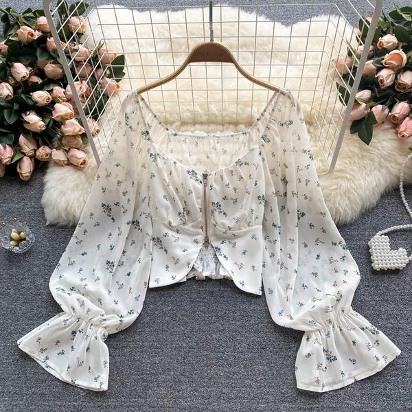 women's blouses & shirts t742 spring autumn fashion women sweet floral print zipper square neck slim short chiffon thin blouse, White
women's blouses & shirts t742 spring autumn fashion women sweet floral print zipper square neck slim short chiffon thin blouse, White