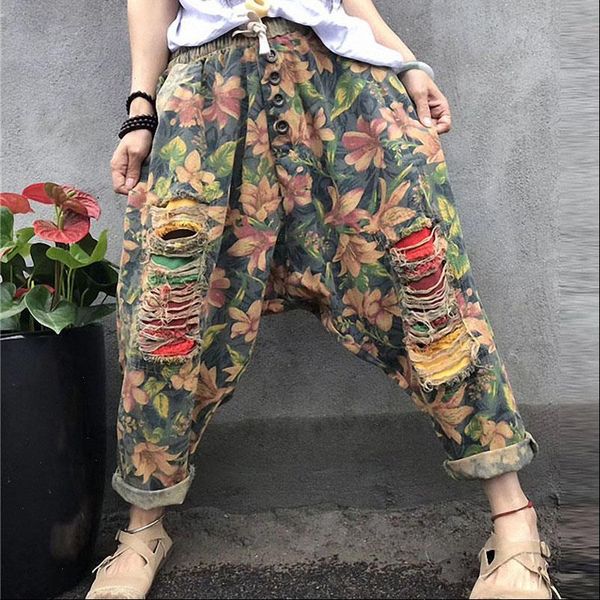 vintage printing harem jeans woman elastic waist denim pants ripped washed ladies cotton loose holes low crotch trousers, Blue
vintage printing harem jeans woman elastic waist denim pants ripped washed ladies cotton loose holes low crotch trousers, Blue