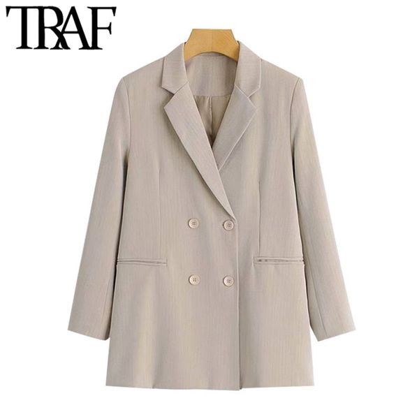 traf women fashion office wear double breasted blazers coat vintage long sleeve pockets female outerwear chic 210930, White;black
traf women fashion office wear double breasted blazers coat vintage long sleeve pockets female outerwear chic 210930, White;black