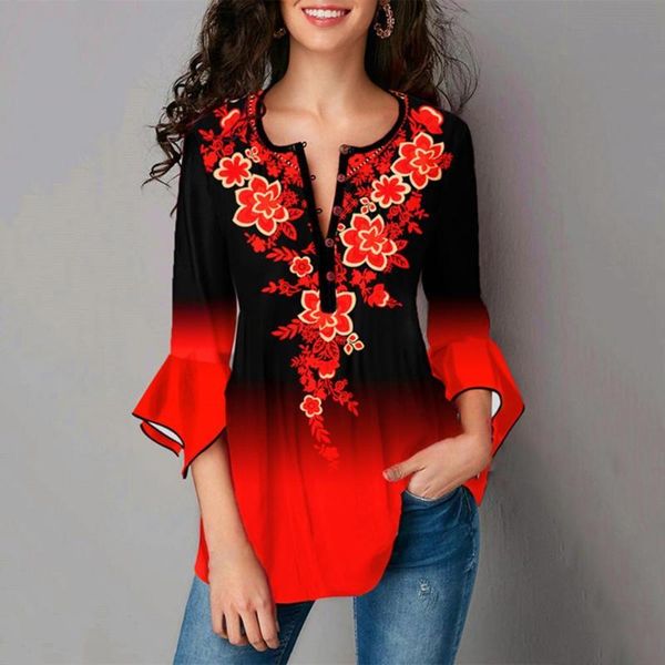 women's blouses & shirts casual women t-shirt floral print comfy vintage 3/4 sleeve gradient color printing, White
women's blouses & shirts casual women t-shirt floral print comfy vintage 3/4 sleeve gradient color printing, White