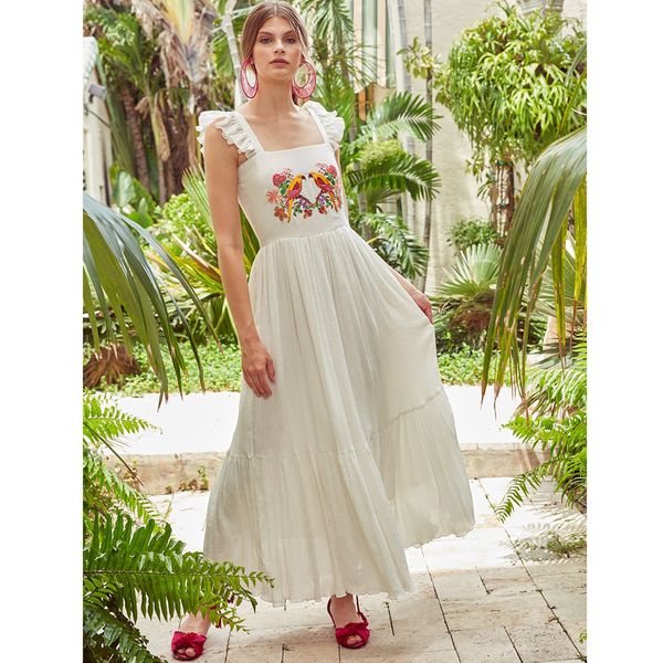 2021 new parrot embroidered maxi ruffle sleeve straps summer dresses square neck long women dress beach chic female vestidos kubx, Black;gray
2021 new parrot embroidered maxi ruffle sleeve straps summer dresses square neck long women dress beach chic female vestidos kubx, Black;gray