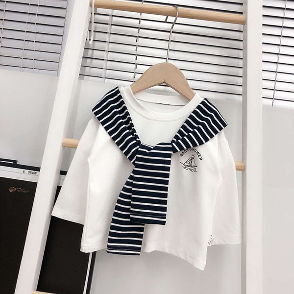 new korean 2021 children's clothing men's and women's baby fake two piece bandage navy style long sleeve t-shirt, Blue 
new korean 2021 children's clothing men's and women's baby fake two piece bandage navy style long sleeve t-shirt, Blue