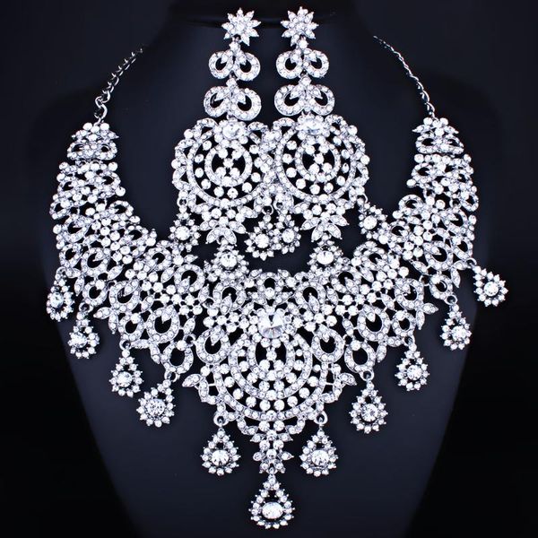 earrings & necklace silver plated luxury moroccan style clear crystal rhinestones set women's wedding jewelry
earrings & necklace silver plated luxury moroccan style clear crystal rhinestones set women's wedding jewelry