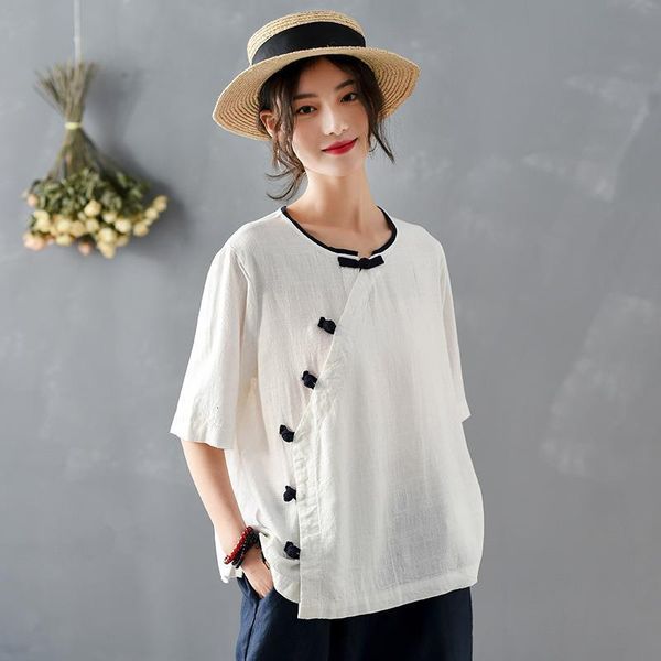 johnature women vintage shirts cotton linen blouses button 2021 new summer o neck short sleeve solid color women loose shirts, White
johnature women vintage shirts cotton linen blouses button 2021 new summer o neck short sleeve solid color women loose shirts, White