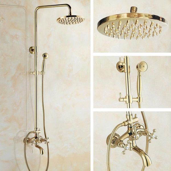 bathroom shower sets gold color brass two cross handles wall mounted rain head bath tub faucet set telephone shape hand spray mgf442
bathroom shower sets gold color brass two cross handles wall mounted rain head bath tub faucet set telephone shape hand spray mgf442
