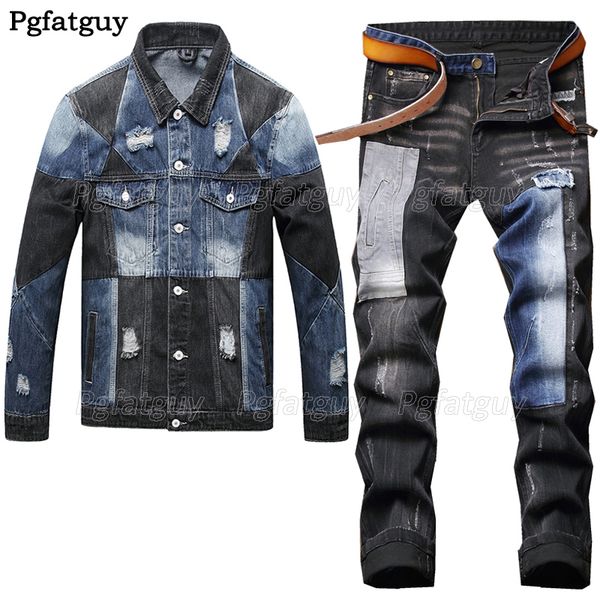 denim tracksuits black/blue stitching ripped patch jacket and jeans two piece men's sets slim-fit jacket + stretch pants 2pcs male clot, Gray
denim tracksuits black/blue stitching ripped patch jacket and jeans two piece men's sets slim-fit jacket + stretch pants 2pcs male clot, Gray