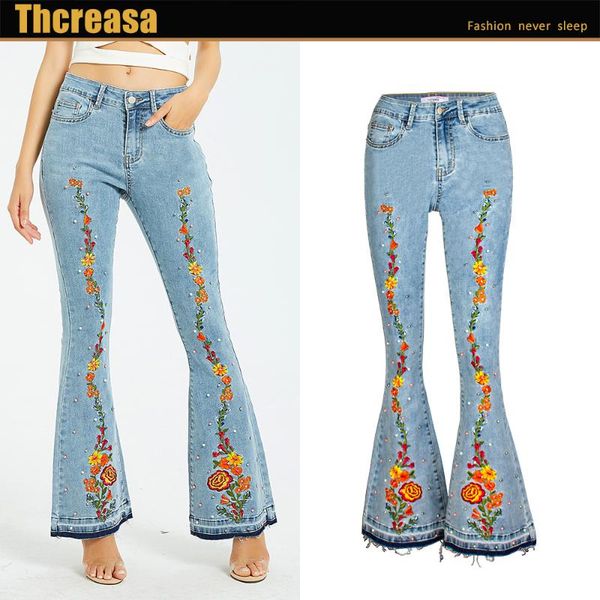 women's jeans european and american fashion burst denim embroidery broad-footed original design clothing, Blue
women's jeans european and american fashion burst denim embroidery broad-footed original design clothing, Blue