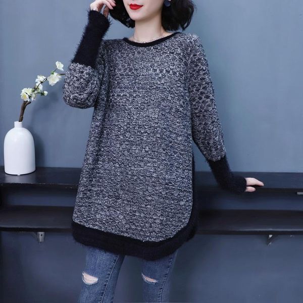 women's sweaters 2021 foreign style autumn winter loose sweater medium length casual pullover knitted jacket, White;black
women's sweaters 2021 foreign style autumn winter loose sweater medium length casual pullover knitted jacket, White;black