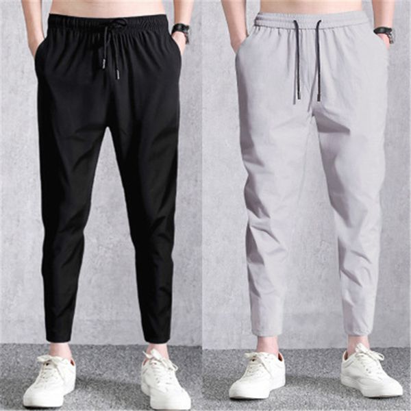 mens solid colors sports pants fashion trend fitness middle waist ice silk sweatpants spring male drawstring elasticity running trousers, Black
mens solid colors sports pants fashion trend fitness middle waist ice silk sweatpants spring male drawstring elasticity running trousers, Black