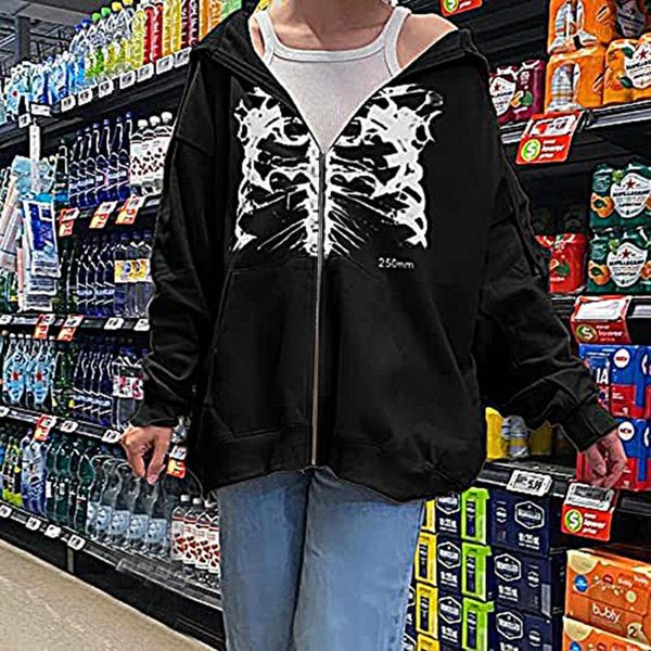 women's hoodies & sweatshirts hip hop streetwear women skull print harajuku hoodie jacket autumn punk zipper y2k coat goth outwear mol, Black
women's hoodies & sweatshirts hip hop streetwear women skull print harajuku hoodie jacket autumn punk zipper y2k coat goth outwear mol, Black