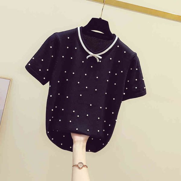 women's t-shirt summer beading pearls short sleeve t shirt women korean fashion ice silk patchwork bow thin slim o-neck black, White
women's t-shirt summer beading pearls short sleeve t shirt women korean fashion ice silk patchwork bow thin slim o-neck black, White