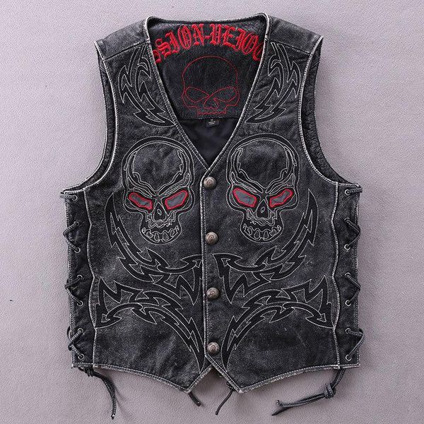 men's vests brand locomotive genuine leather vest soft cowhide heavy vintage skull slim fit youth spring summer sleeveless coat, Black;white
men's vests brand locomotive genuine leather vest soft cowhide heavy vintage skull slim fit youth spring summer sleeveless coat, Black;white