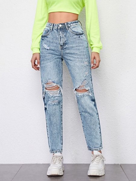 high waist ripped mom jeans c9wl#, Blue
high waist ripped mom jeans c9wl#, Blue