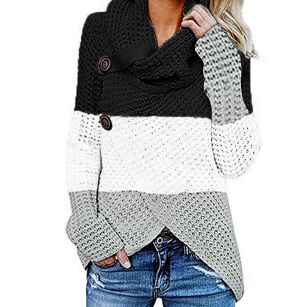 women's sweaters women long sleeve chunky striped sweater turtle cowl neck asymmetric jumper e56b, White;black
women's sweaters women long sleeve chunky striped sweater turtle cowl neck asymmetric jumper e56b, White;black