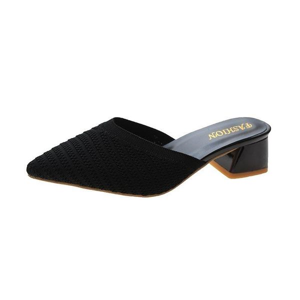 slippers 2021 summer wild knitted thick high-heel temperament sandals pointed mid-heel baotou half, Black
slippers 2021 summer wild knitted thick high-heel temperament sandals pointed mid-heel baotou half, Black